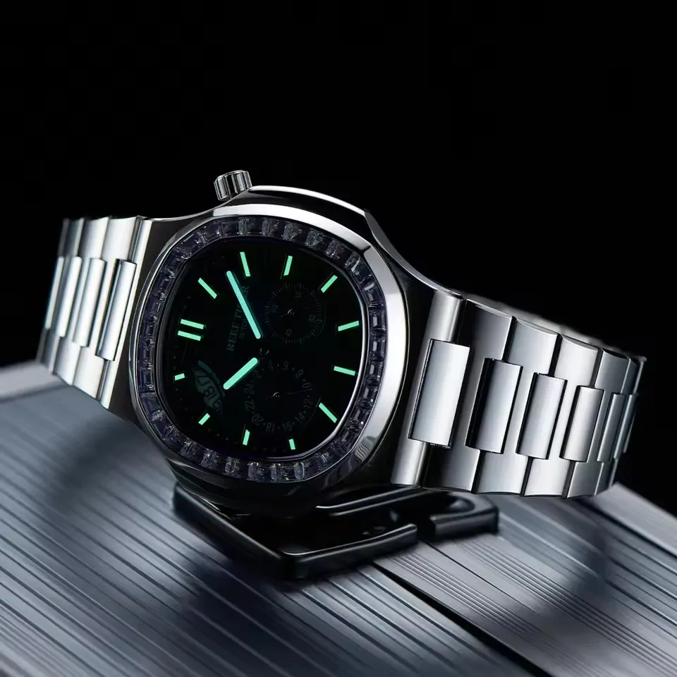 Reef Tiger Men Automatic Watch 44mm Square Mechanical Wristwatch Sapphire Luminous Multi-dial Date 24 Hours