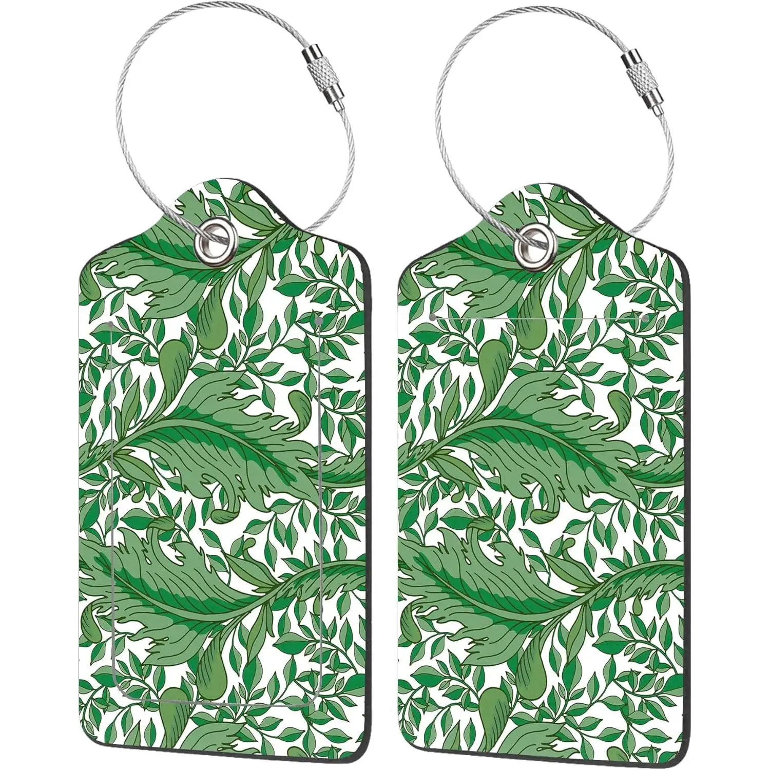 

2 Pack Luggage Tag for Suitcase Floral Green PU Leather Suitcase Tags Identifiers with Privacy Name Address Labels and Durable