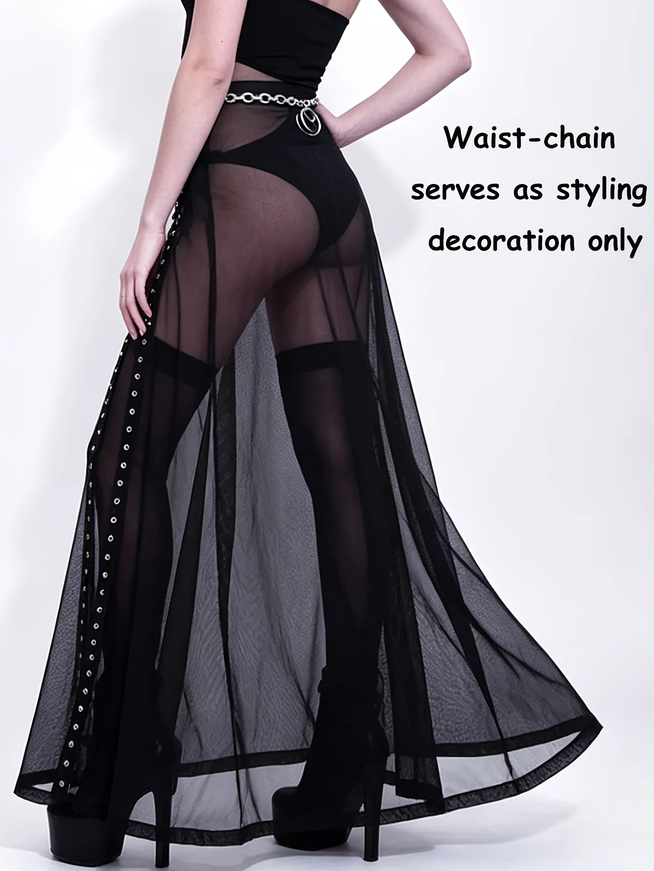 Sexy Hot Girl Net Scarf Sleeveless Half-Dress With Transparent Undergarment Opened With Straps And Slit Half-Dress For Women