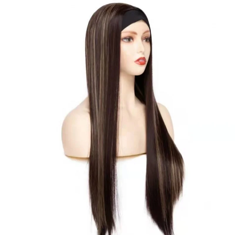 

30"Inch Wig European and American Style Chemical Fiber Ice Silk Headband26"HeadbandwigPiano Color Long Straight Hair Women's Hea