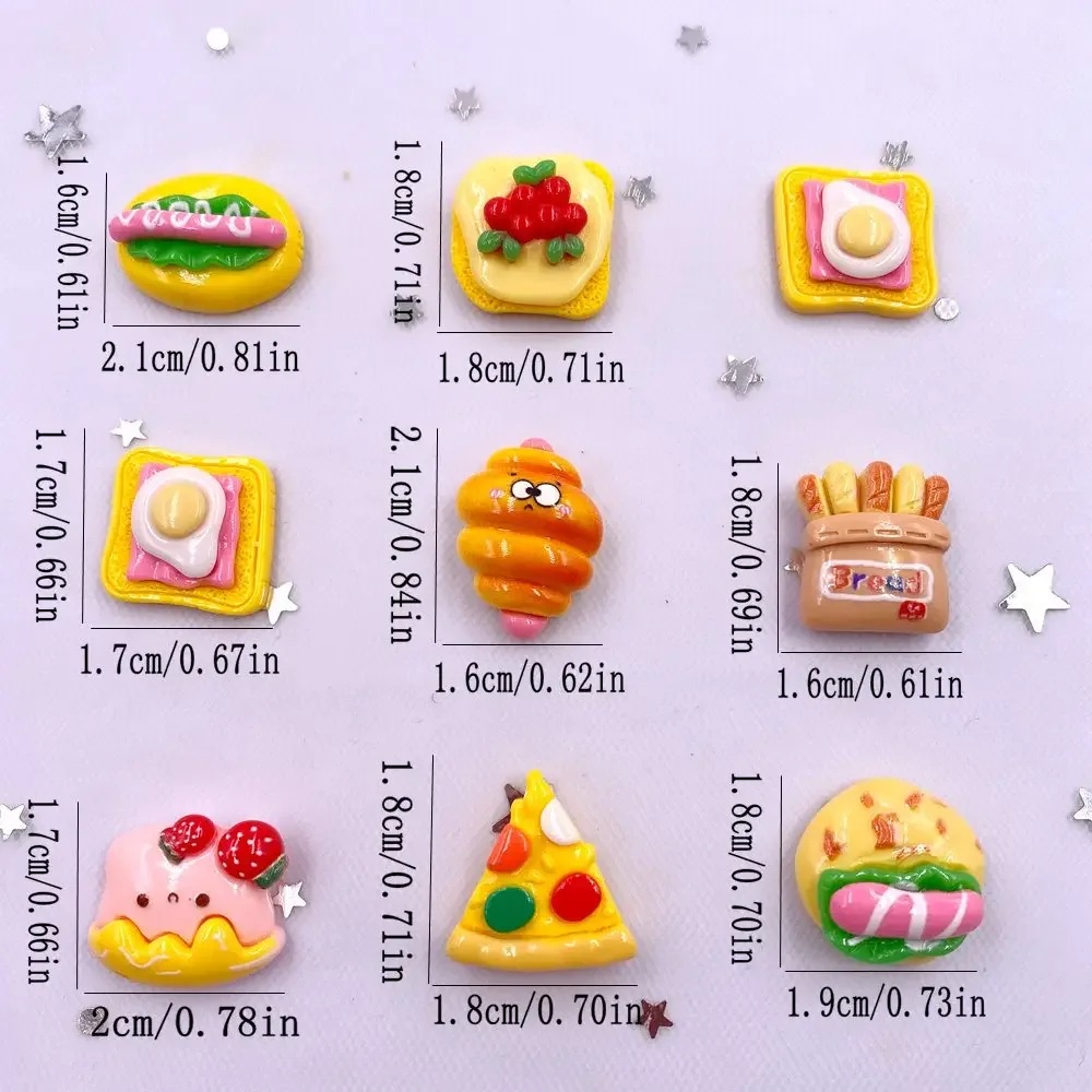 12PCS Resin Kawaii Colorful Mini Sandwich Pizza Cake Sausage Bread Scrapbook Flat Back 3D Figurine  DIY Decor Accessories M434 W