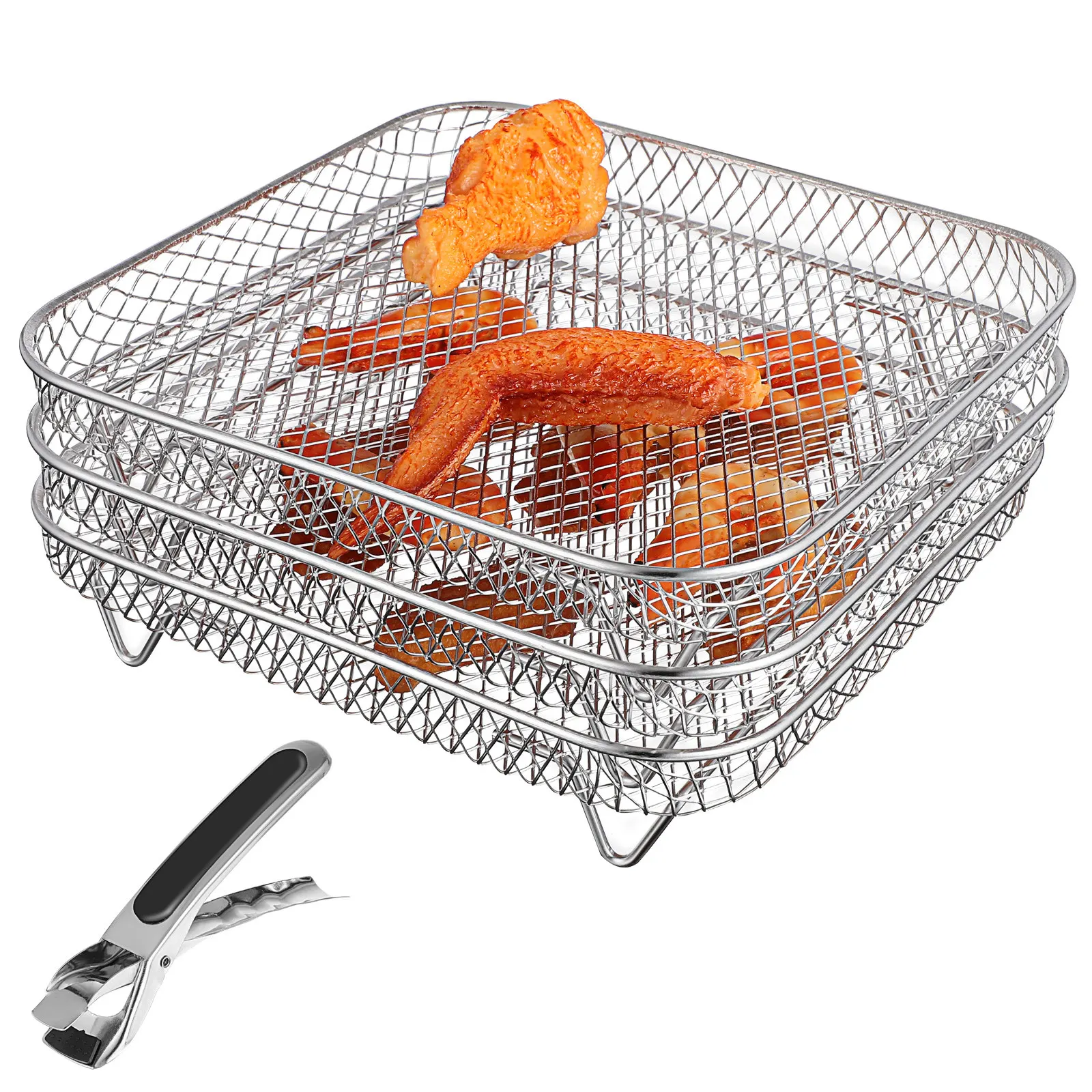 

3Pcs Food Grade Stainless Steel Air Fryer Racks Hollow Mesh Design Burrs Free Easy Clean Multi Layer Dehydrator Racks Air Fryer