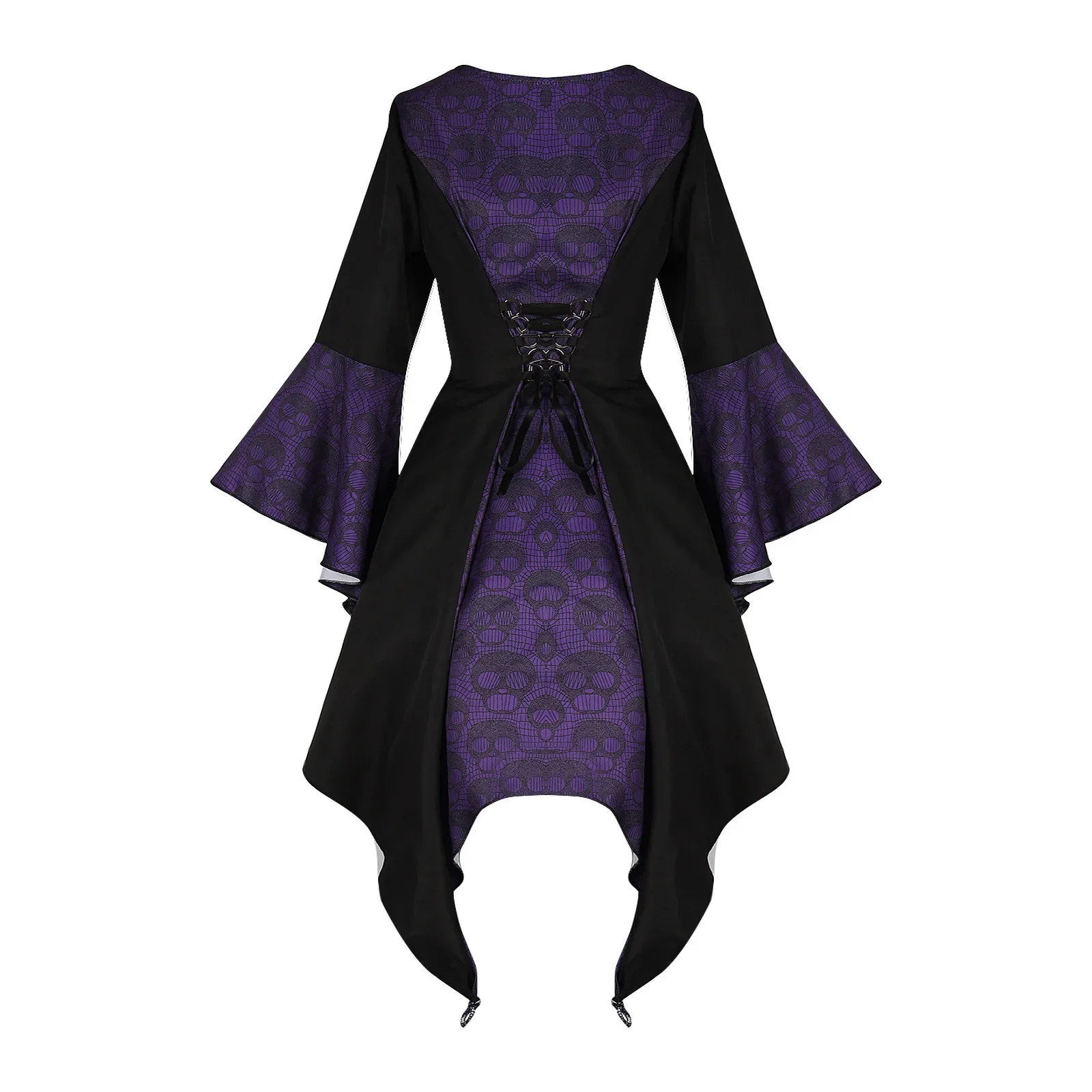 Vrouwen Vintage Lange Mouw Halloween Heks Vampier Gothic Ghost Kleedt Feest Schedel Jurk Kleding Herfst Cosplay Kostuum