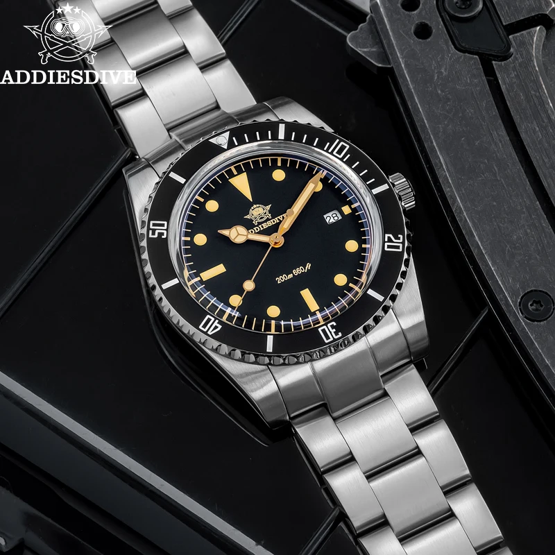 

ADDIESDIVE Luxury Men's Quartz Watch Super Luminous Bubble Mirror Glass 200M Waterproof Wristwatch Ceramic Bezel Dive Men Watch