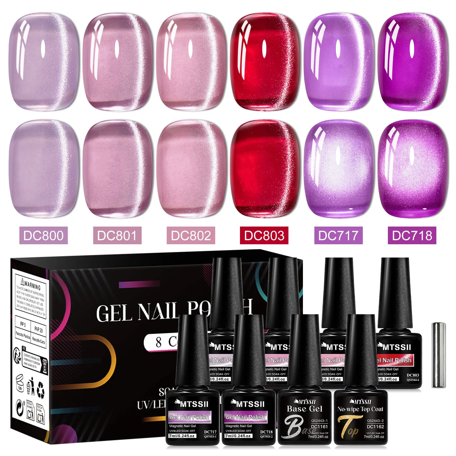 8 stücke Gelee Glas Perle Katze Magnetische Gel Nagellack Set Mit Magnet Stick Basis Gel Top Mantel Semi Permanent tränken Off UV Gel Kit