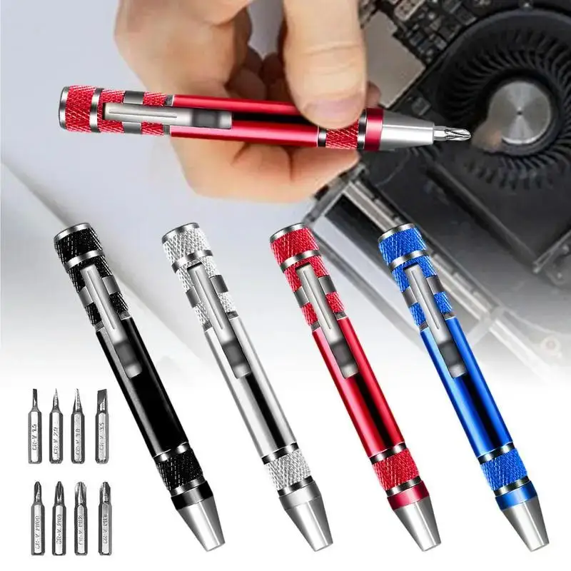 Multifuncional 8 em 1 mini alumínio precisão caneta chave de fenda conjunto ferramentas reparo para telefone celular ferramenta mão portátil
