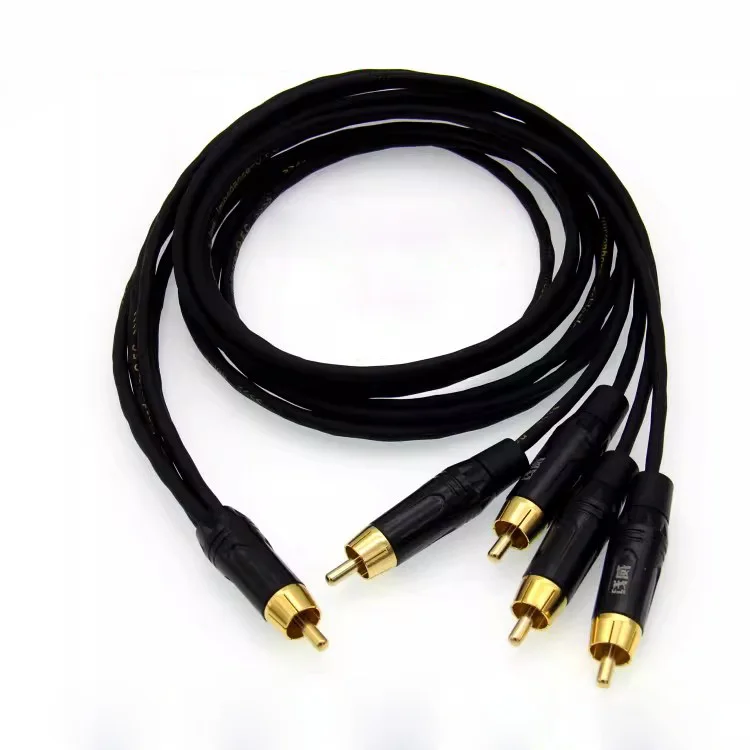 HFIFI 1 RCA To 4 RCA Male Splitter Cable Double Shield OFC Cord Connector For Speaker Gold-plated RCA Plug