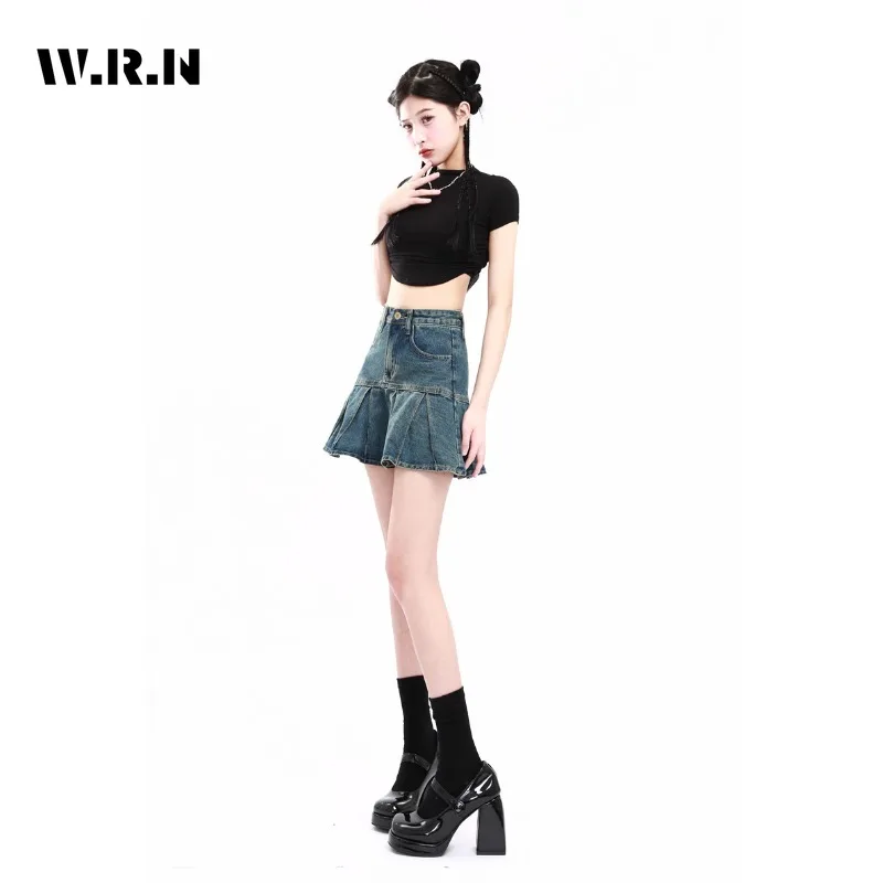 Koreanischer Stil y2k schlank kurz geschnittener Jeans rock Frauen Mode blau hohe Taille A-Linie Rock Frühling Sommer Hotsweet Minirock