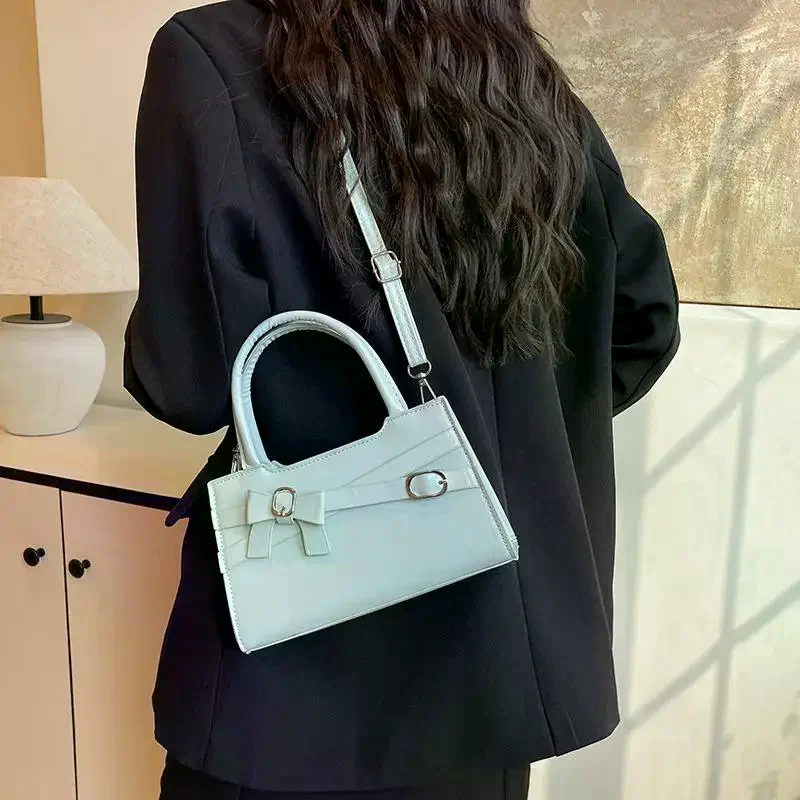 

Стильная простая сумка через плечо с бантом, однотонная пригородная сумка через плечо, винтажная большая вместительная сумка для женщин