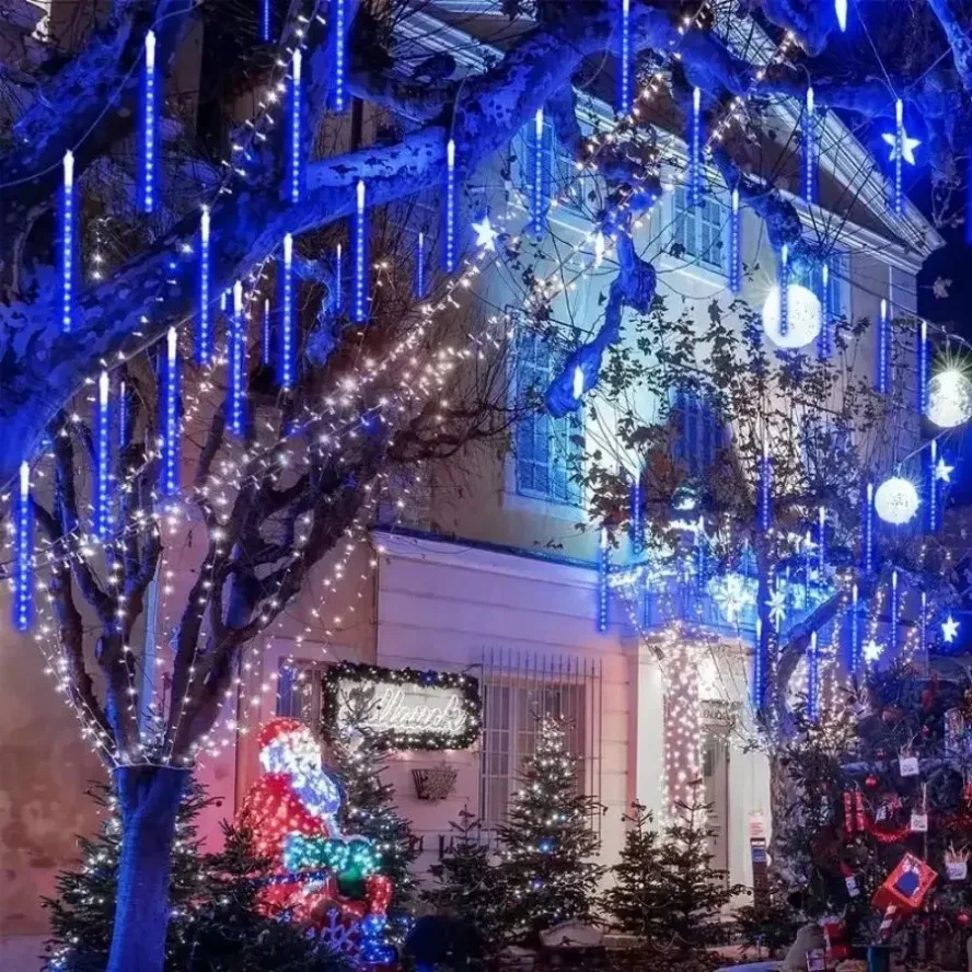 8 أنابيب الشمسية/الاتحاد الأوروبي LED النيزك دش المطر أضواء مقاوم للماء سقوط قطرة المطر الجنية سلسلة ضوء عطلة حفلة فناء ديكور 30/50 سنتيمتر