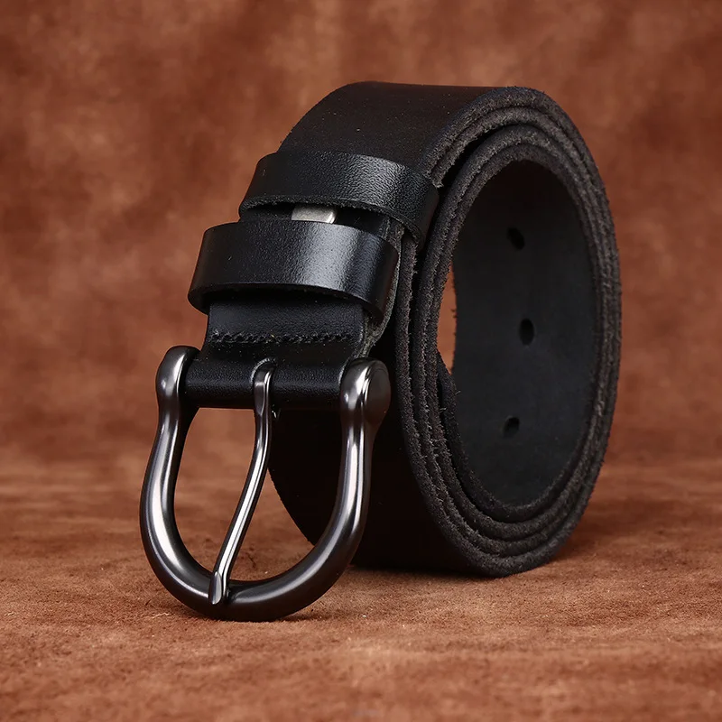 حزام كاجوال كلاسيكي من الجلد الطبيعي للرجال، إبزيم دبوس بسيط عصري، حزام رجالي بعرض 3.8 سم