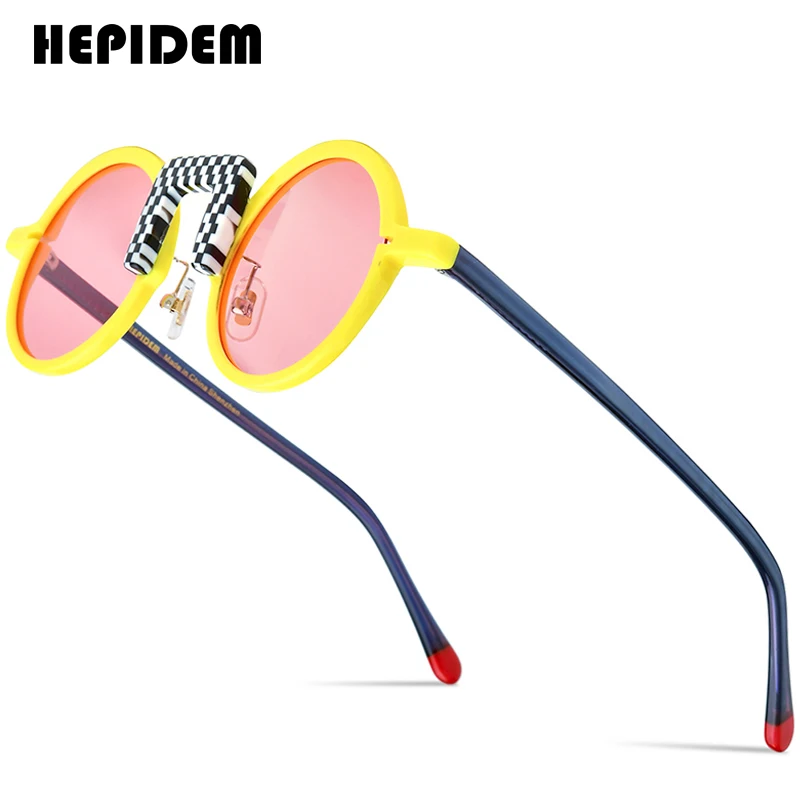 HEPIDEM Acetate Polarized Sunglasses Women New in Trendy Famous Brand Designer High-end Retro Vintage Round Sun Glasses y2k 9382