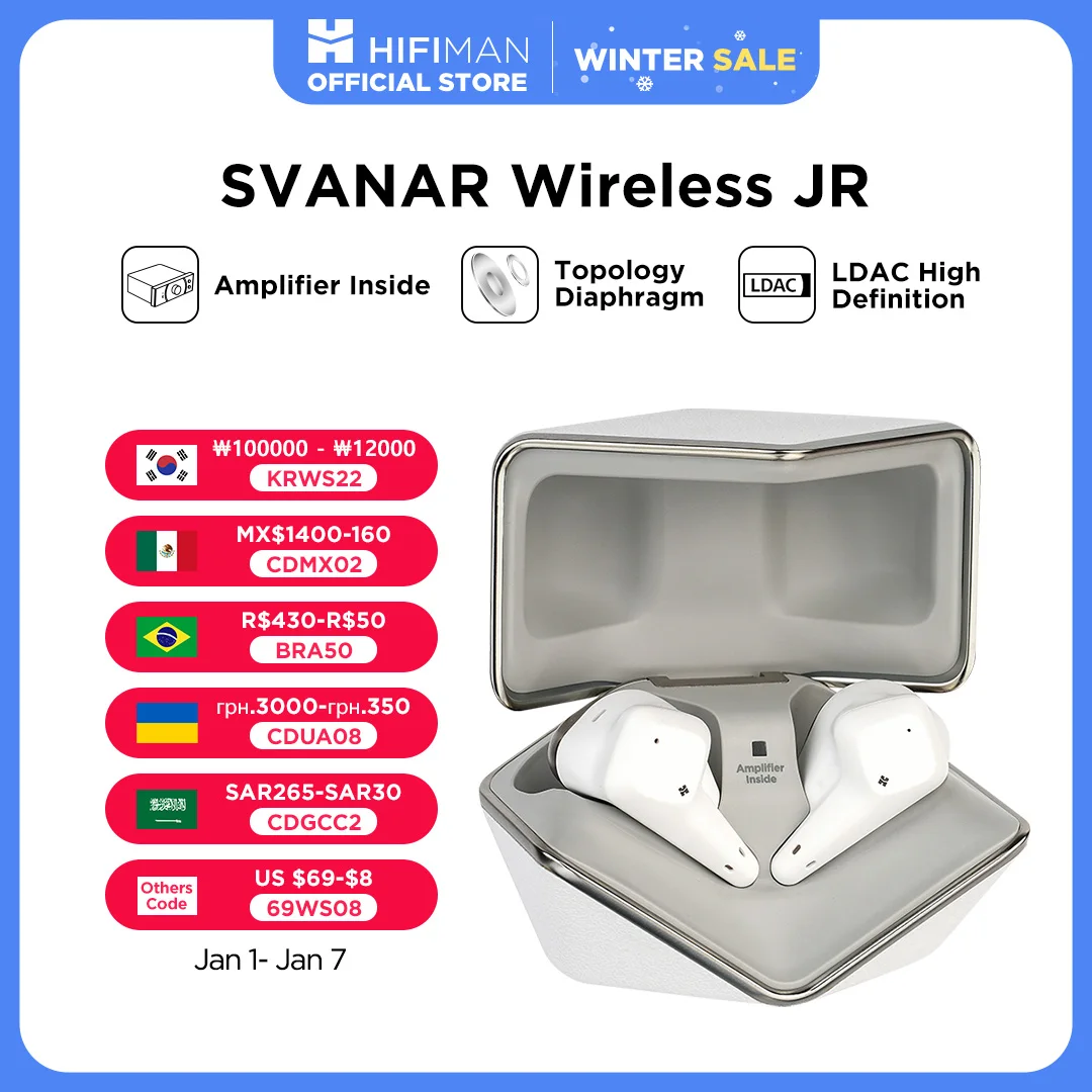 HIFIMAN SVANAR Wireless Jr. Noise Cancelling Bluetooth In-Ear Hi-Fi Earphones with Amplifier Inside, Topology Diaphragm Driver