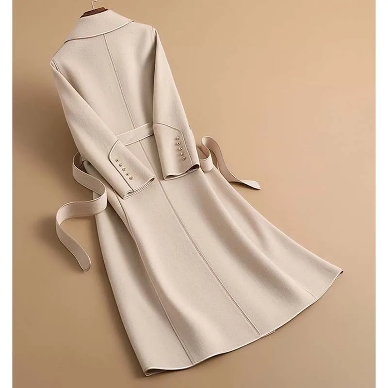 

Новая мода двустороннее шерстяное пальто женская верхняя одежда осень-зима корейская тонкая длинная шерстяная куртка на шнуровке женское пальто