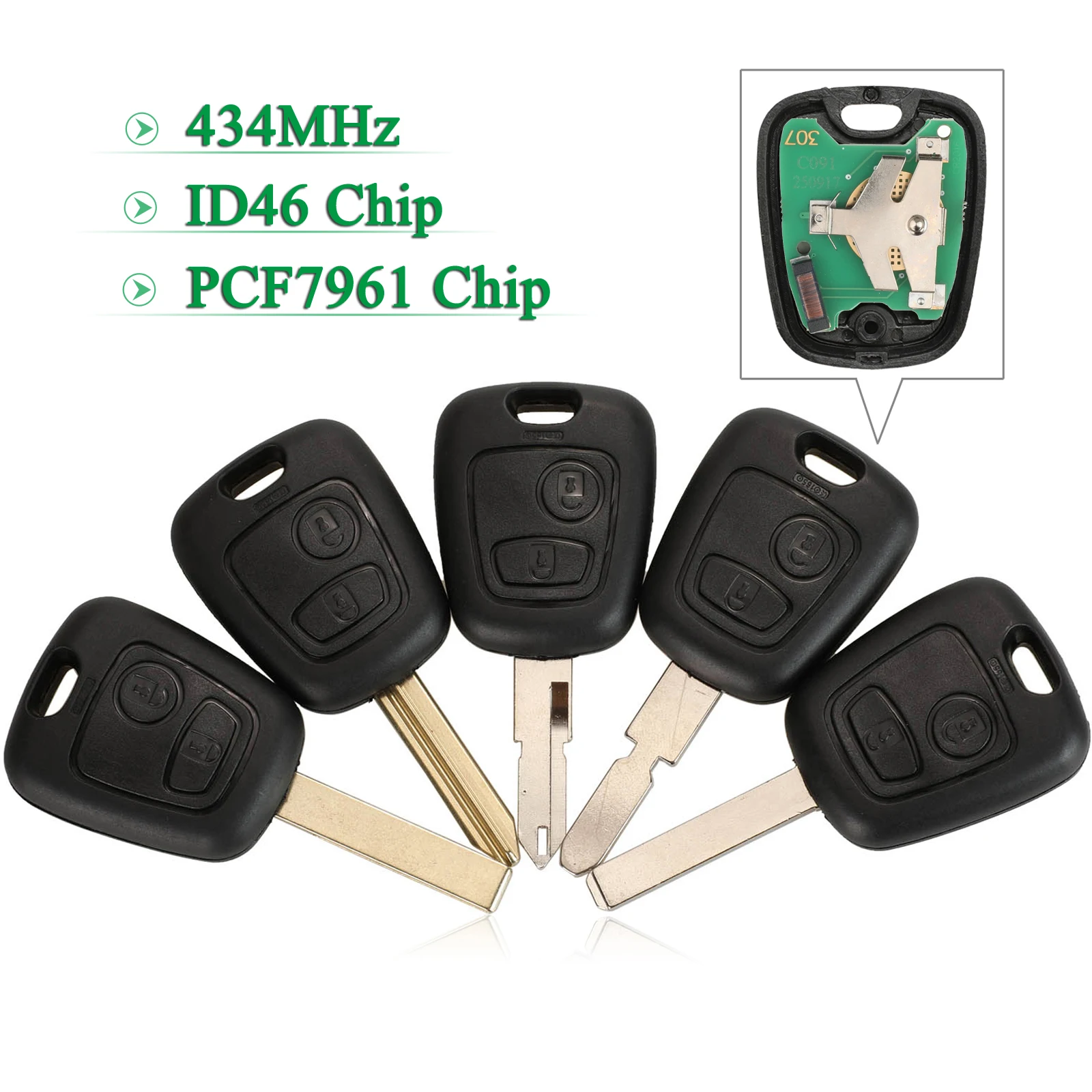 

jingyuqin 2 кнопки, 433 МГц, чип ID46 для Citroen Saxo Picasso Xsara Berlingo, автомобильный дистанционный ключ, замена лезвия VA2 SX9 NE72 NE78