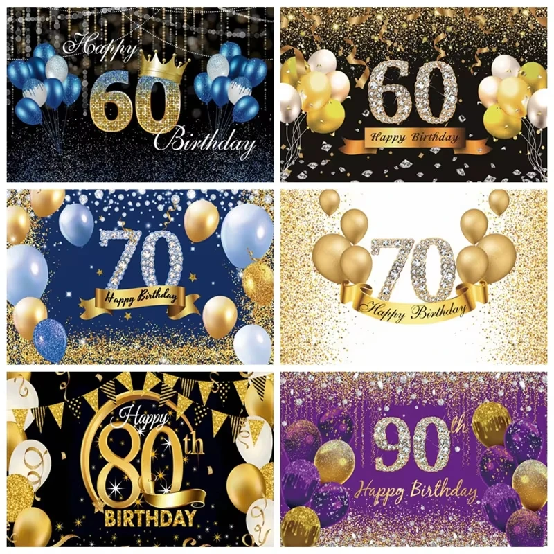 

Happy 18th Birthday Backdrop Black Gold Glitter Balloon Boy Girl 18 Years Old Custom Poster Mitzvah Photography Background Props
