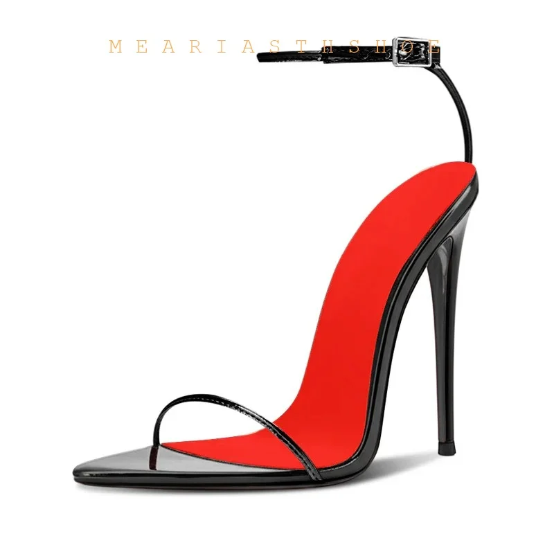 

Sexy Black Women Sandals Open Toe Narrown Brand Heels Stiletto designer Ankle Buckle Strap Women Outwear Shoes Zapatos Para Muje