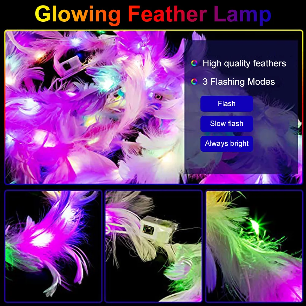 1pc Glow Headband Sparkly Hair Hoop Headpiece Head LED Light Feather Wreath Angel Garland for Wedding Birthday Party