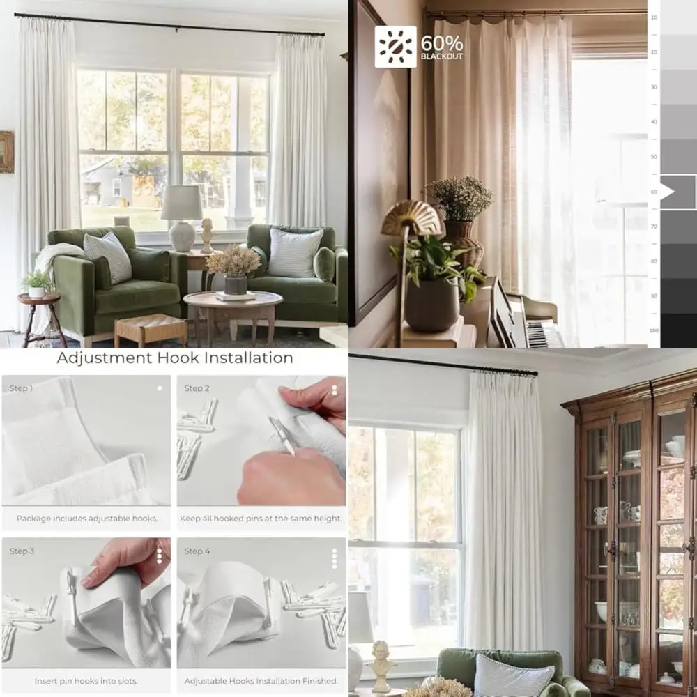 Rideaux filtrants de lumière texturés en lin plissé pincé pour fenêtres de salon et de chambre à coucher
