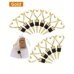12pcs Plastic Wine Bottle Stopper Wedding Bridal Favor For Guests Heart Wine Stopper With White Organza Bags And Kraft Gift Tags
