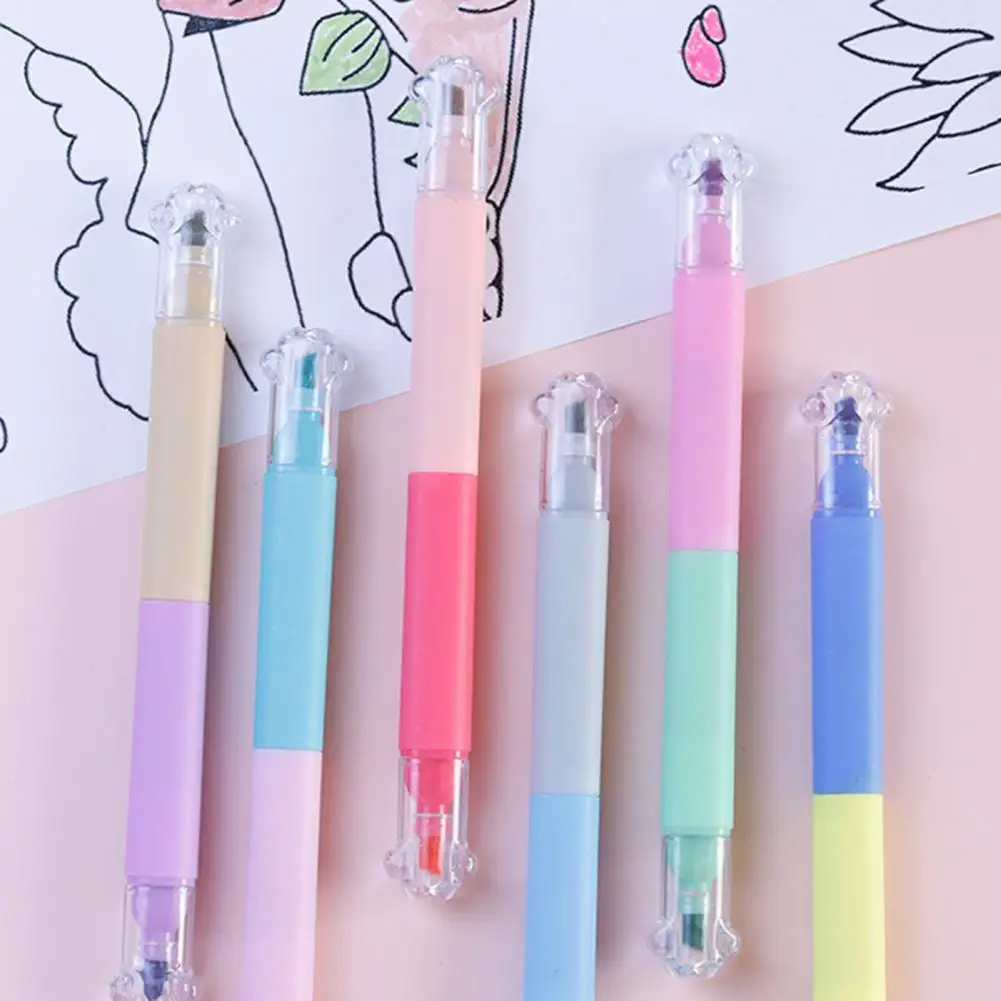 Двухцветный хайлайтер Быстросохнущий чернильный хайлайтер 6 шт. набор двухсторонних хайлайтеров с колпачками в виде кошачьих лап в ассортименте для учебы