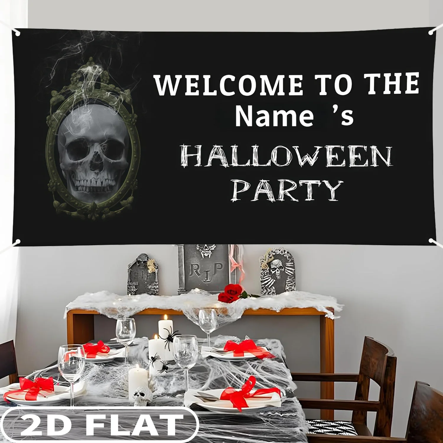 

1pc Custom Halloween Party Banner, Custom 3x6ft, Banner with Your Text for Home Halloween Party Decor, Polyester, Outdoor Indoor