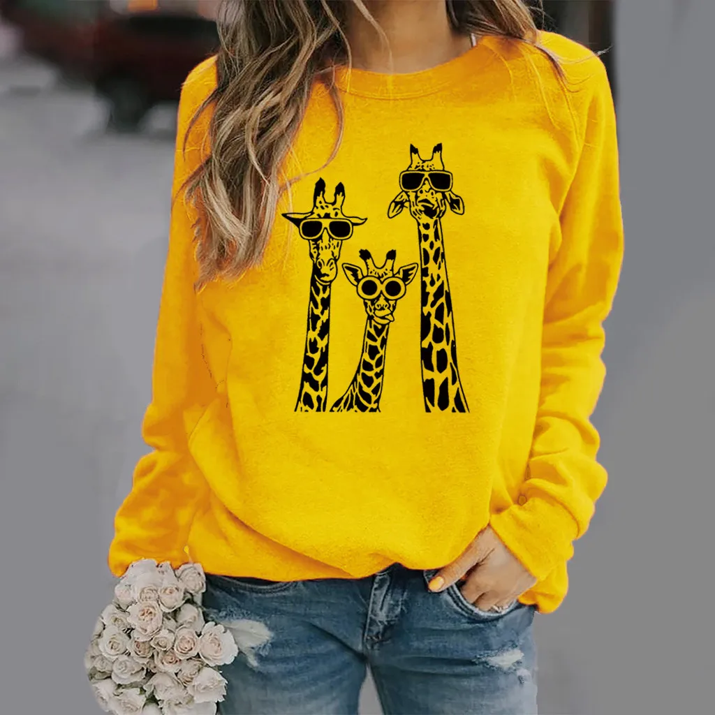 

Giraffe Print Long Sleeve Round Neck Hoodie Woman Streetwear Women Aesthetic Sweatshirts Clothes Sweatshirt