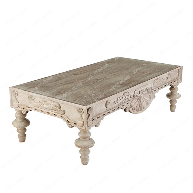 

Lcountry solid wood carving flower retro old roman column living room coffee table coffee table