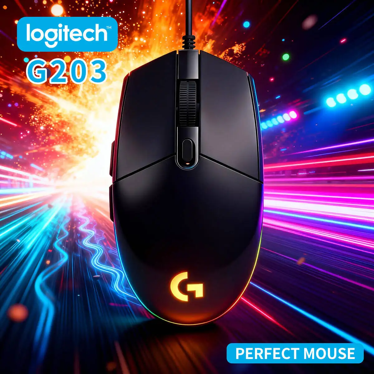 

New Logitech G203 Gaming Mouse, Wired USB, 8000 DPI Adjustable, Comfort Grip, Classic Black Mouse for Gamers