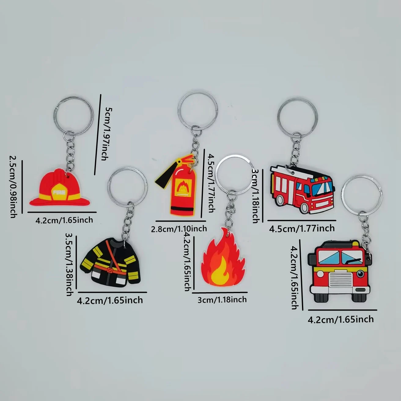 12 PCs Firefighter Party Favors, Fire Truck, PVC Keychain for Men, Keychains for Graduation Gifts, Key Ring for Son and Husband,