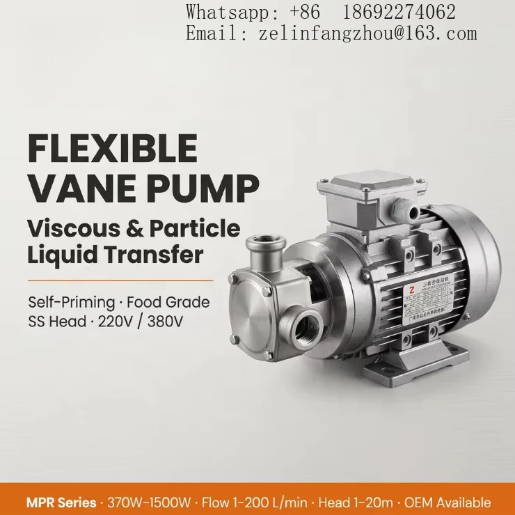 220V 380V Electric Flexible Impeller Pump Self Priming Stainless Steel 0.37-1.5kW DN15 DN40 Chemical Food Heavy Duty