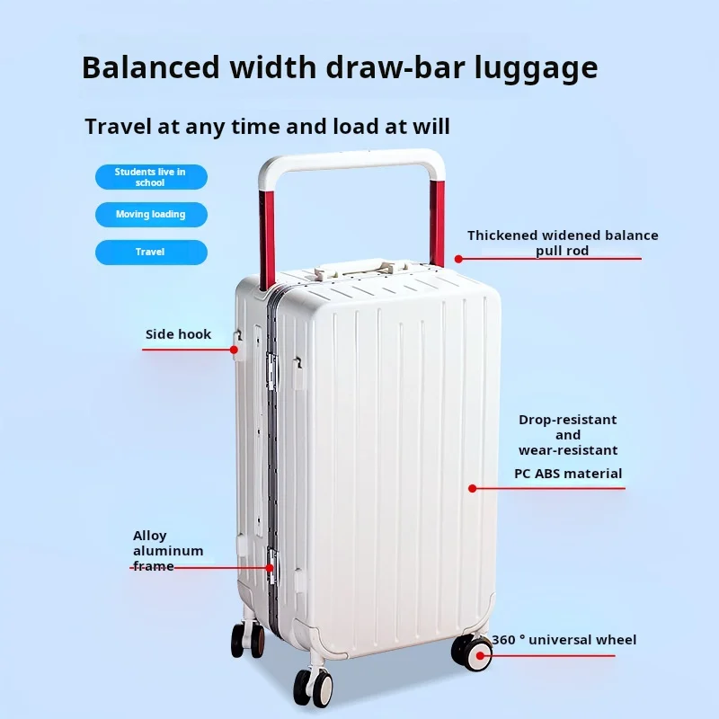 Wide Pull Rod Aluminum Frame Suitcase.men's 20-inch Business Boarding Travel Luggage.women's Mute Universal Wheel Suitcase.