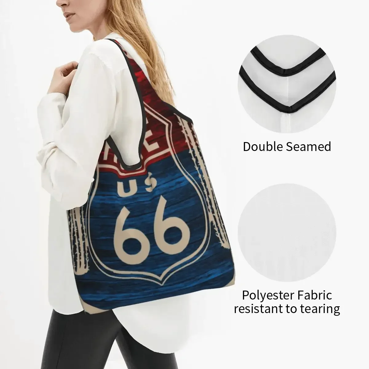 Route 66 The Great America Road Vintage Trip Perfect Gifts Shopping Bag Portable Large Main Street of  Shopper Tote Bags