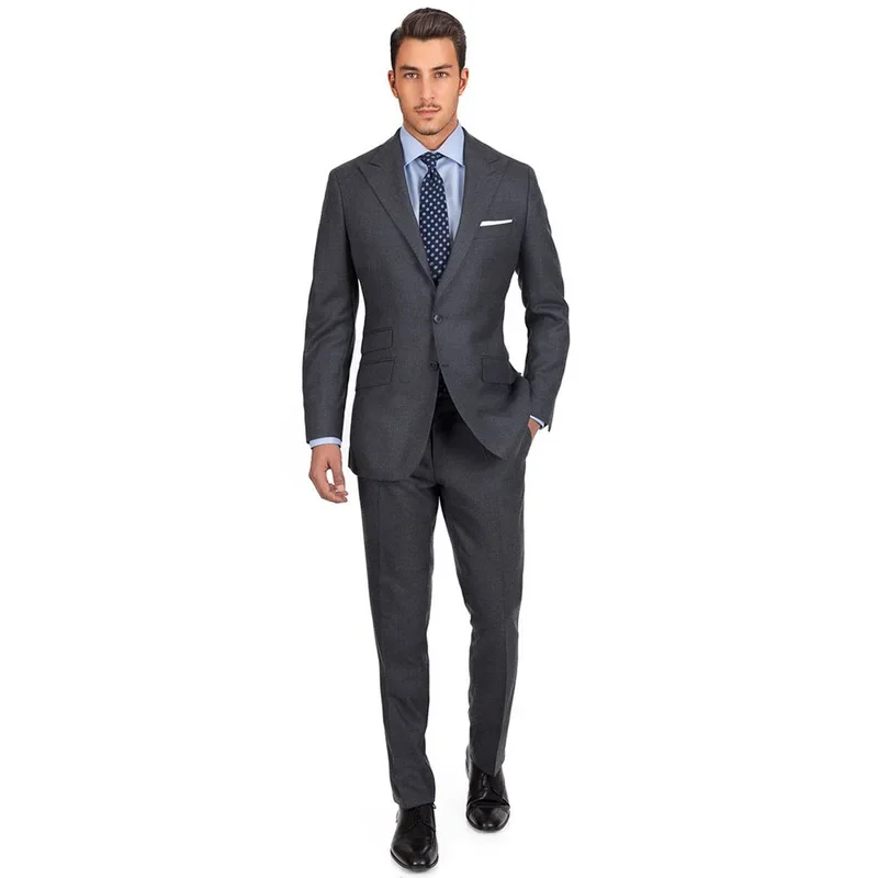 

2 Pieces Grey Men's Suit Two Buttons Wedding Tuxedos for Men Grooms Slim Fit Peak Lapel Jacket Trousers
