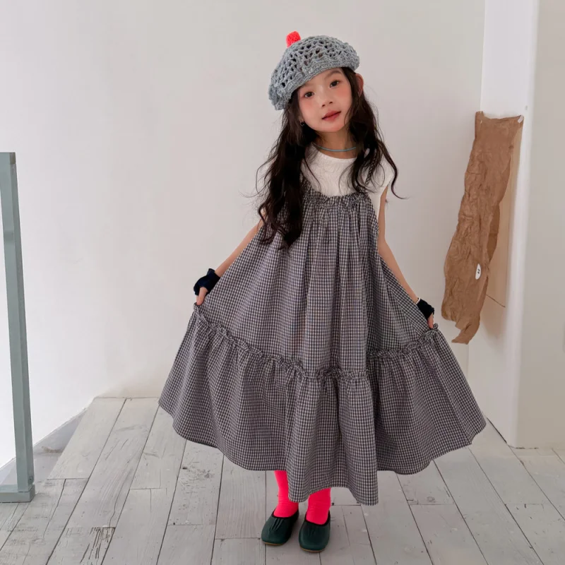 

Half-Pomelo Children's Dress2026Spring girls' plaid suspender dress, children's casual loose sleeveless dress