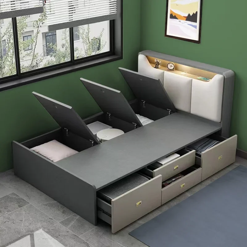 

Queen Storage Double Bed Frame Aesthetic Cute Minimalist Multifunctional Twin Bed Frame Salon Wood Camas Bedroom Furniture