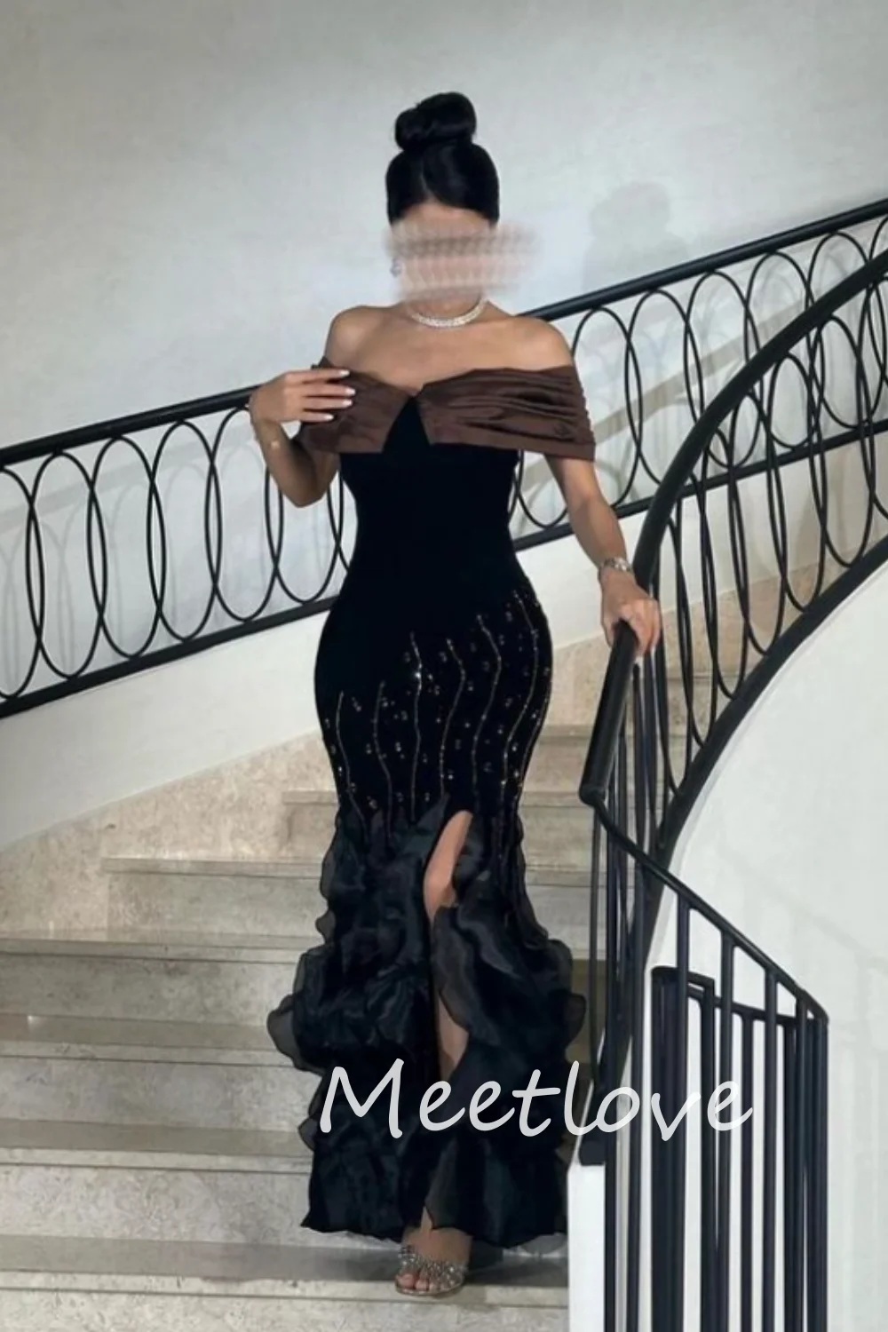 Meetlove 2024 Customized Women Mermaid Off Shoulder Sleeveless Pleated Ruffles Prom Dress Evening Party Gown Cocktail Dress