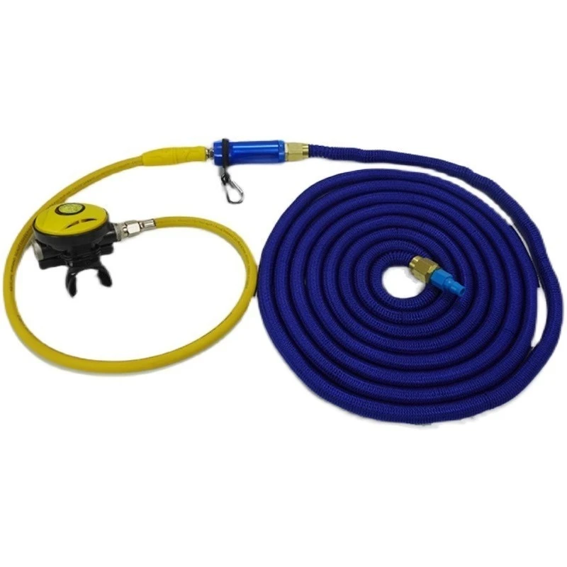 

Diving equipment, breathing apparatus, retractable long trachea breathing head, filter set