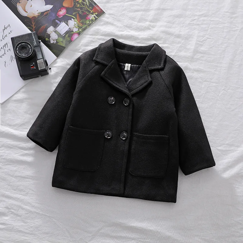 Autumn Winter Baby Boys Jacket Solid Color Classic Fashion Keep Warm Windbreaker Coat Long Sleeve Woolen Outerwear Kids Clothes