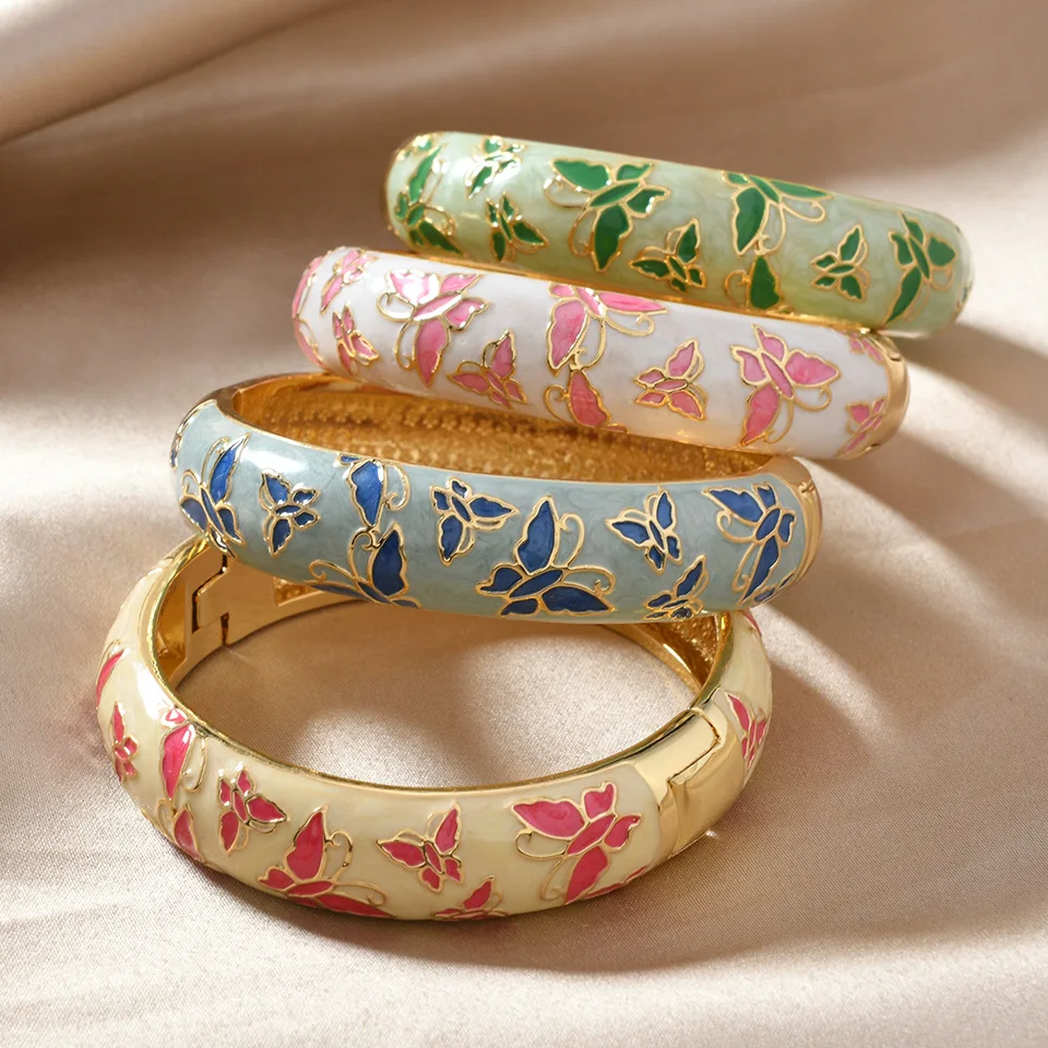 Mehrfarbiger Tropf-Emaille-Armreif, breit, dick, für Frauen, zu öffnend, süß, niedlich, Schmetterlings-Armband, Armreifen, chinesischer Stil, Schmuck, Geschenke