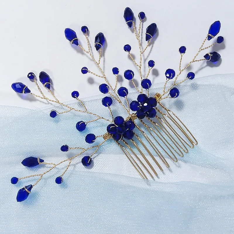 

Romantic Blue Tiaras Wedding Headband Crystal Rhinestone Women Bridal Hair Accessories Bride Head Jewelry Party Prom Hairpiece