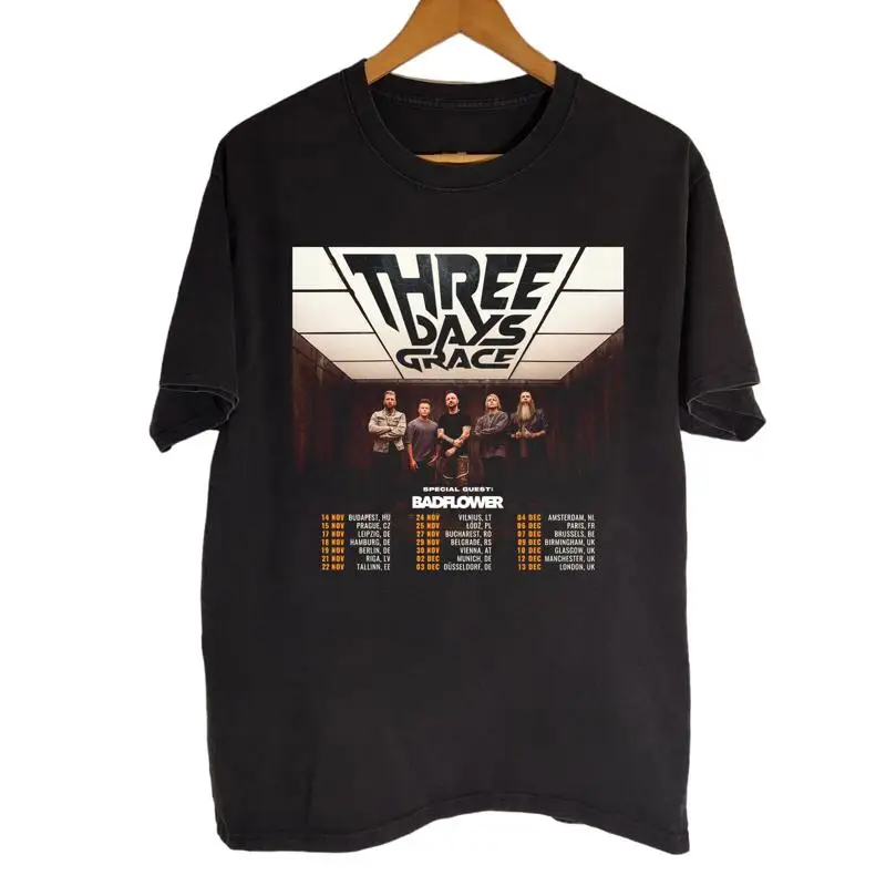 

Горячая черная хлопковая футболка Three Days Grace 2025 Tour, все размеры S 5XL Hc240