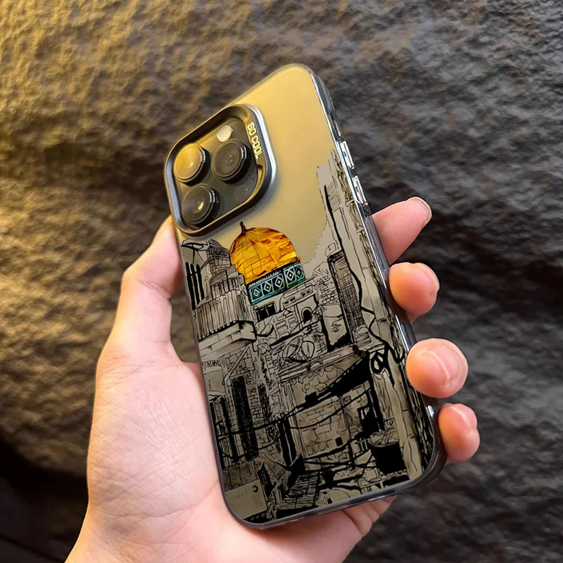 Architectural silhouette pattern phone case suitable for iPhone 17 16 15 14 13 12 11 Pro/Max/Plus anti drop and shockproof