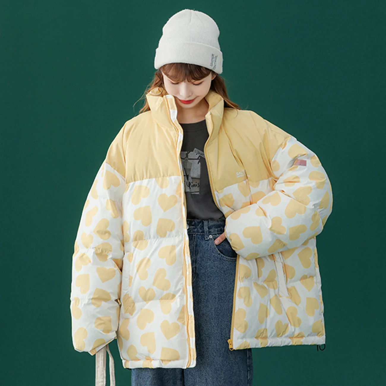 

Print Heart Winter Jacket Wool Zip Up Coat Oversize Streetwear 2022 Harajuku Men Women Korean Fashion Outwear Clothing