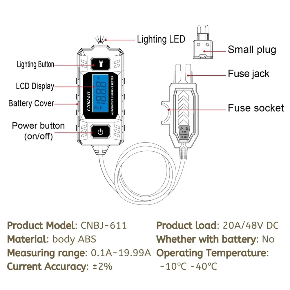 High Quality Automotive Fuse Current Tester CNBJ-611 Car Leakage Analyzer Fault Tester Automotive Fuse Current Testing Tool