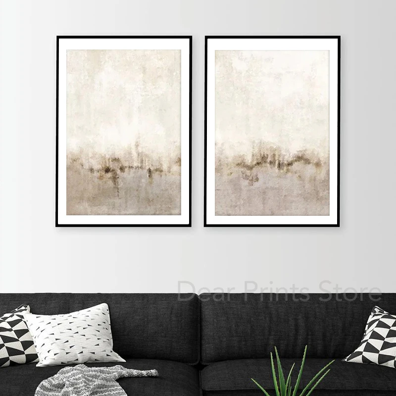 Neutral Watercolor Abstract Painting Canvas Print Horizontal Wall Art Picture Minimalist Poster Living Room Bedroom Home Decor