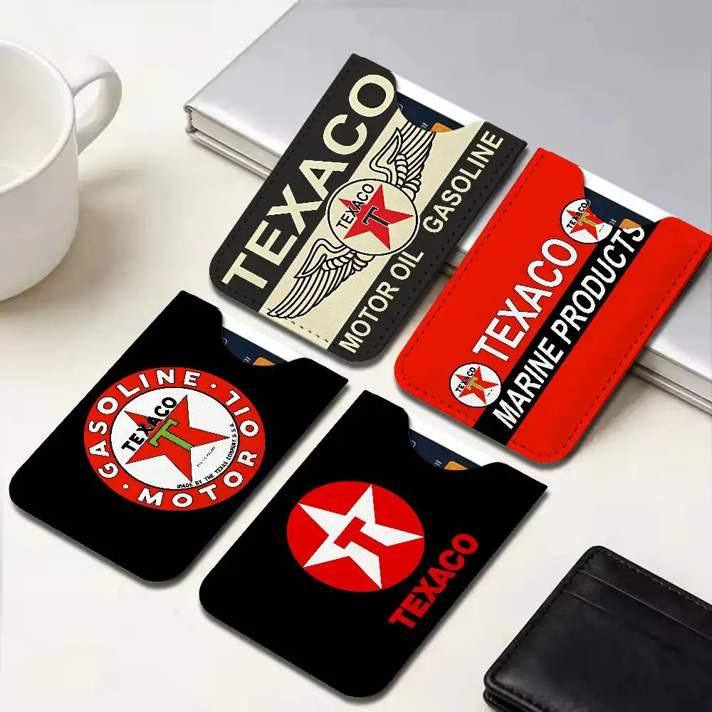 Vintage Texaco Sign Men's Genuine Leather Mini Card Wallet, Ultra Thin Credit Portable Business Card & Transit Bus Card