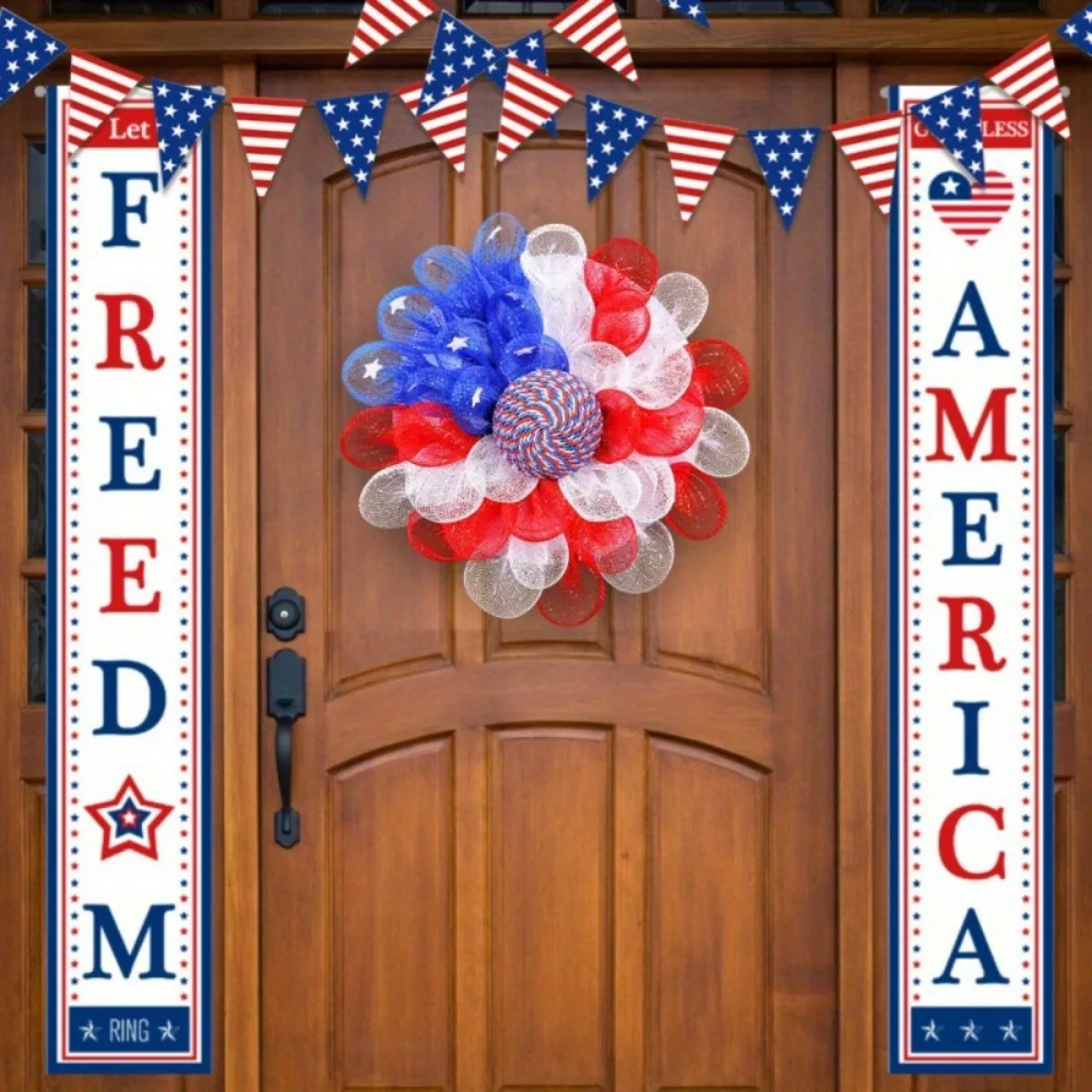 

15" Patriotic Americana Wreath American Flag Wreath for Front Door Sunflower Wreath Memorial Day 4Th of July Red Blue