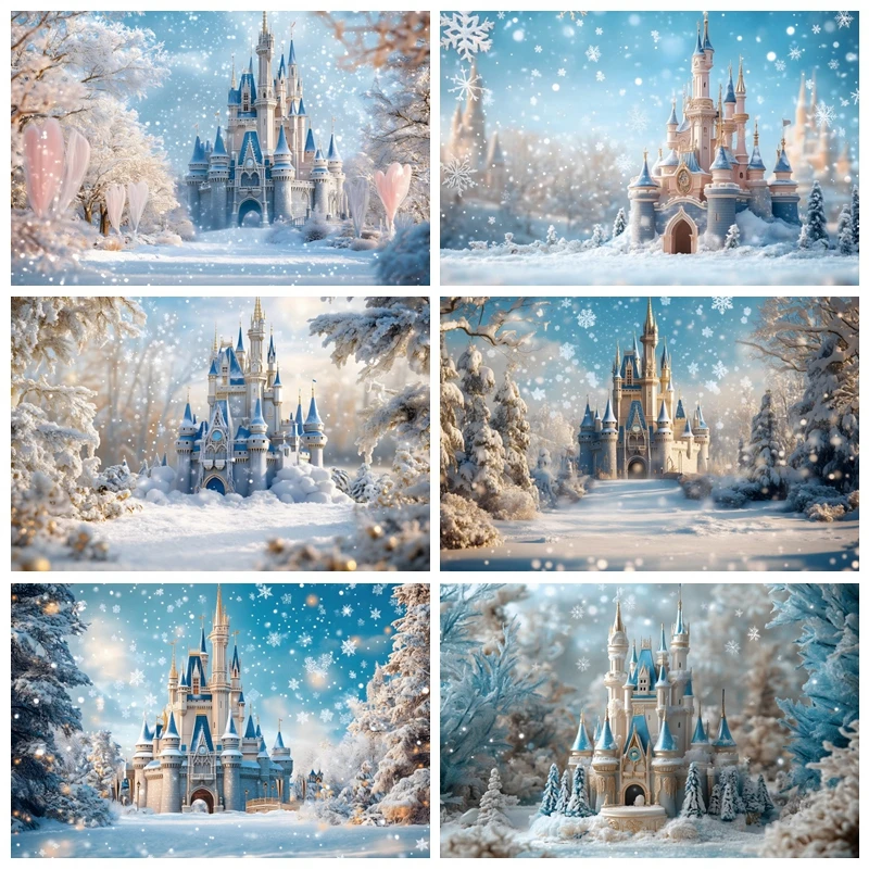 

Winter Forest Castle Photography Backdrop Forest World Wonderland Christmas Kids Family Party Decor Backgrounds for Photographs