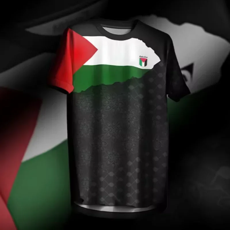 Modische T-Shirts mit Palästina-Flagge, Trendige Sommer-Kurzarm-Shirts mit Nationalemblem, 3D-Druck, Sportliche Oberteile, Locker und Atmungsaktiv – Detail 9
